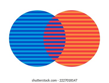 Diagrama de Venn 2 círculo con símbolo de infografía de gráfico de líneas. Dos círculos cruzados para la presentación de estadísticas de datos. Ilustración de diagrama de ventilación vacía vectorial plano.