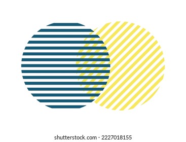 Venn diagram 2 circle with line chart infographic sign. Two cross circles for data statistics presentation. Flat vector empty venn diagram illustration.