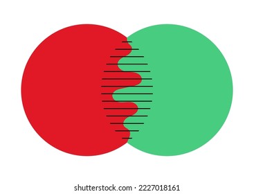 Venn diagram 2 circle with line chart infographic sign. Two cross circles for data statistics presentation. Flat vector empty venn diagram illustration.