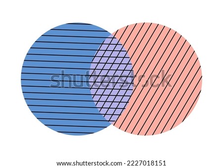 Venn diagram 2 circle with line chart infographic sign. Two cross circles for data statistics presentation. Flat vector empty venn diagram illustration.