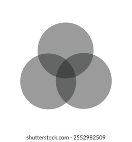 Diagrama de Venn de 3 círculo indicando sobreposição, interseção e não-interseção. Interseção de conjuntos, união de conjuntos e diferença de conjuntos. Subconjuntos de um conjunto. Diagrama lógico para aluno e professor.