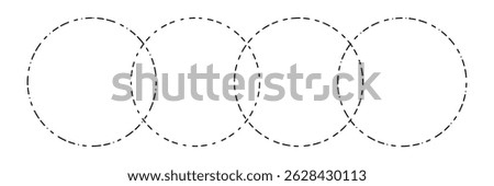 Venn diagram blank merge four dash line and dotted line circles chart infographic sign. 4 cross circles for data statistics presentation. Line art vector empty venn diagram illustration.