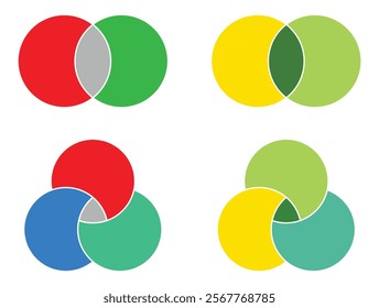 Venn diagram circle chart infographic template icon set on white background. Mathematical infographic 2 and 3 intersection area. Presentation with venn diagram. Venn diagram with overlapping circles.