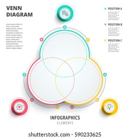 Venn Diagram Circles Infographics Template Design. 3D Vector Presentation. Overlapping Shapes For Logic Graphic Illustration. 