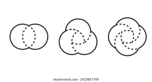 Venn diagram with dotted line circles chart infographic. Vector icon on line style. Editable stroke. EPS 10	