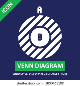 venn diagram icon solid style on white background.chart and diagram  vector illustration. base 64 x 64 pixels. expanded.	
