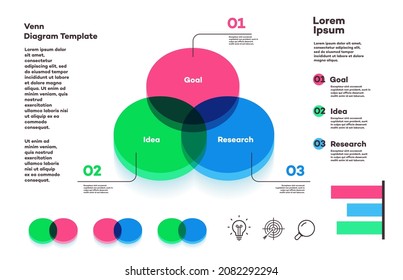 Venn diagram infographic chart template modern style for presentation, start up project, business strategy, theory basic operation, logic analysis. Vector 10 eps