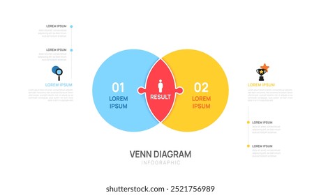 Diagrama de Venn Modelo de gráfico de infográfico para apresentação de start-up de negócios com ilustração vetorial de elementos de diagrama de venn.