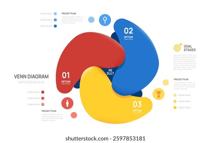 Venn diagram infographic chart template for business start up presentation vector illustration.