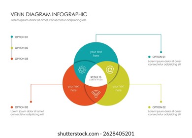 Venn diagram infographic chart template for business 3, 4, 6 parts, options, presentation with venn diagram elements vector illustration.