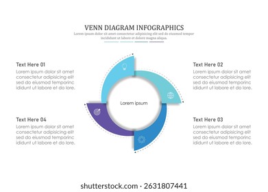 Plantilla de gráfico de infografía de diagrama de Venn para negocios 3, 4, partes, opciones, presentación con Ilustración vectorial de Elementos de diagrama de Venn.