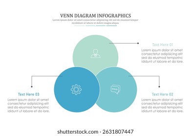 Venn diagram infographic chart template for business 3, 4, parts, options, presentation with venn diagram elements vector illustration.