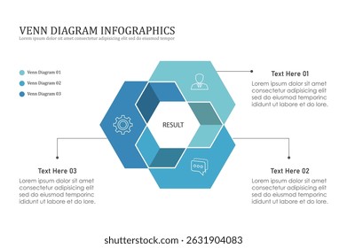 Venn diagram infographic chart template for business 3, 4, parts, options, presentation with venn diagram elements vector illustration.	
