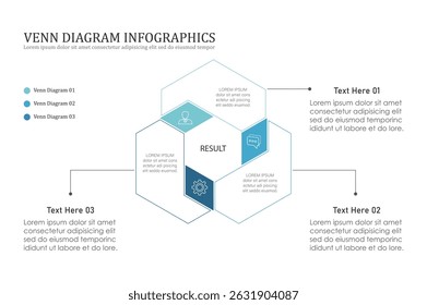 Plantilla de gráfico de infografía de diagrama de Venn para negocios 3, 4, partes, opciones, presentación con Ilustración vectorial de Elementos de diagrama de Venn.	
