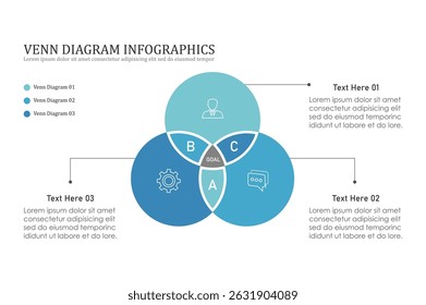 Venn diagram infographic chart template for business 3, 4, parts, options, presentation with venn diagram elements vector illustration.	