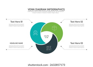 Venn diagram infographic chart template for business 3,  parts, options, presentation with venn diagram elements vector illustration.
