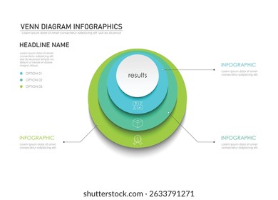 Venn diagram infographic chart template for business 3 parts, options, presentation with venn diagram elements vector illustration.