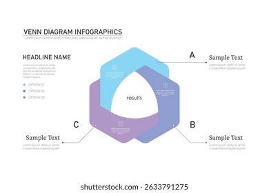 Venn diagram infographic chart template for business 3 parts, options, presentation with venn diagram elements vector illustration.
