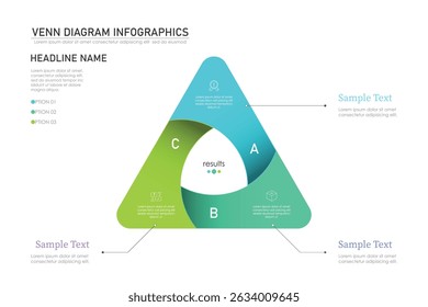 Venn diagram infographic chart template for business 3 parts, options, presentation with venn diagram elements vector illustration.

