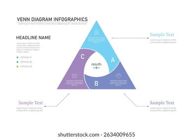 Venn diagram infographic chart template for business 3 parts, options, presentation with venn diagram elements vector illustration.
