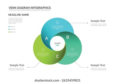 Venn diagram infographic chart template for business 3, 4 parts, options, presentation with venn diagram elements vector illustration.