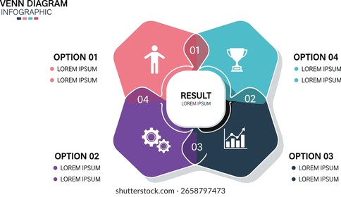 Venn diagram infographic chart template for business 4 options presentation with icon elements vector