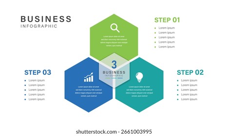 Venn diagram infographic chart template for business 3 steps presentation with icon elements