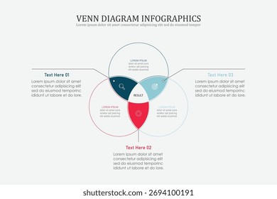 Venn diagram infographic chart template for business 3, 4, parts, options, presentation with venn diagram elements vector illustration.
