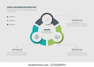Modelo de gráfico infográfico de diagrama de Venn para negócios 3, 4, partes, opções, apresentação com ilustração vetorial de elementos de diagrama de Venn.	