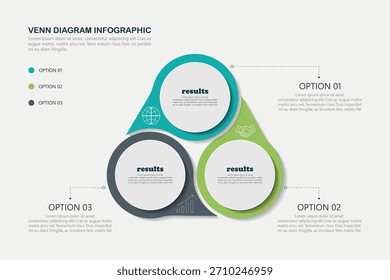 Modelo de gráfico infográfico de diagrama de Venn para negócios 3, 4, partes, opções, apresentação com ilustração vetorial de elementos de diagrama de Venn.	