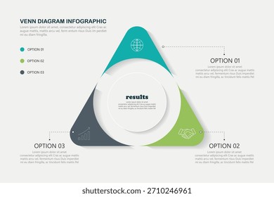 Venn diagram infographic chart template for business 3, 4, parts, options, presentation with venn diagram elements vector illustration.	