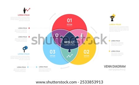 Venn diagram Infographic chart template for business start up presentation 3 step with venn elements vector illustration.