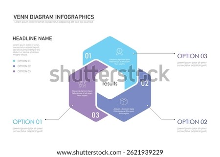 Venn diagram infographic chart template for business 3 parts, options, presentation with venn diagram elements vector illustration.