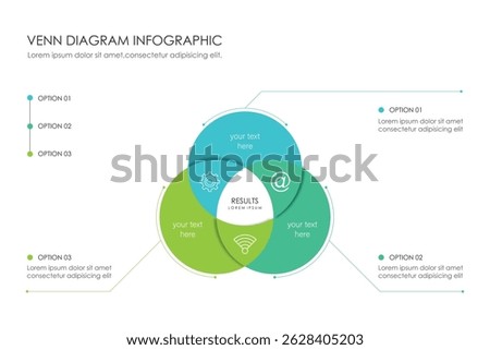 Venn diagram infographic chart template for business 3, 4, 6 parts, options, presentation with venn diagram elements vector illustration.