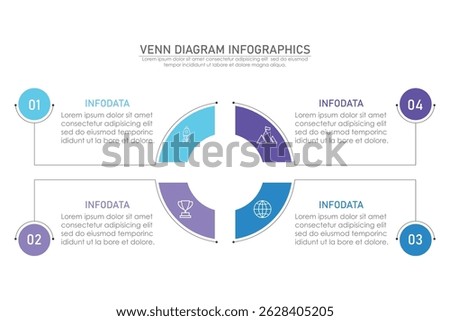 Venn diagram infographic chart template for business 3, 4, 6 parts, options, presentation with venn diagram elements vector illustration.