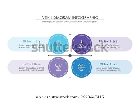 Venn diagram infographic chart template for business 3, 4, 6 parts, options, presentation with venn diagram elements vector illustration.