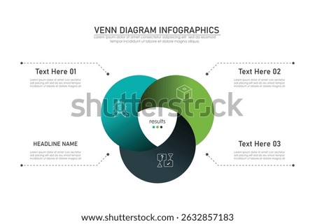 Venn diagram infographic chart template for business 3,  parts, options, presentation with venn diagram elements vector illustration.
