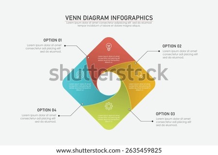 Venn diagram infographic chart template for business 3, 4 parts, options, presentation with venn diagram elements vector illustration.