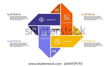 Venn diagram infographic chart template for business 4 step options, presentation with venn diagram elements vector illustration.