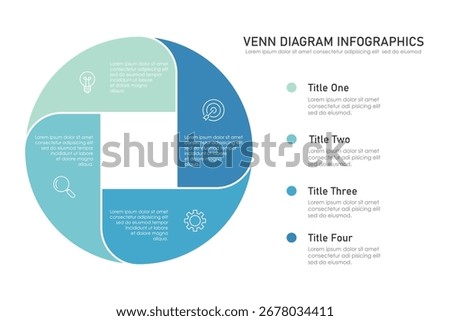 Venn diagram infographic chart template for business 3 parts, options, presentation with venn diagram elements vector illustration.	