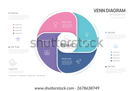 Venn diagram infographic chart template for business 4 options presentation with icon elements vector illustration.