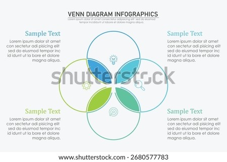 Venn diagram infographic chart template for business 3 parts, options, presentation with venn diagram elements vector illustration.