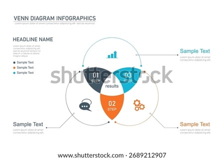 Venn diagram infographic chart template for business 3 parts, options, presentation with venn diagram elements vector illustration.