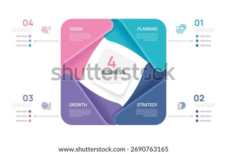 Venn diagram infographic chart template for business 4 parts steps, presentation with venn diagram elements vector illustration.