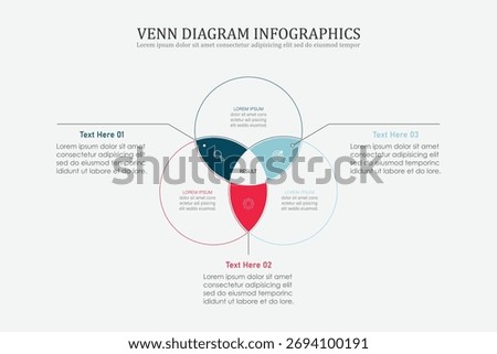 Venn diagram infographic chart template for business 3, 4, parts, options, presentation with venn diagram elements vector illustration.