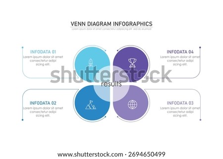 Venn diagram infographic chart template for business 3 parts, options, presentation with venn diagram elements vector illustration.