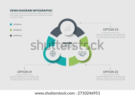 Venn diagram infographic chart template for business 3, 4, parts, options, presentation with venn diagram elements vector illustration.	