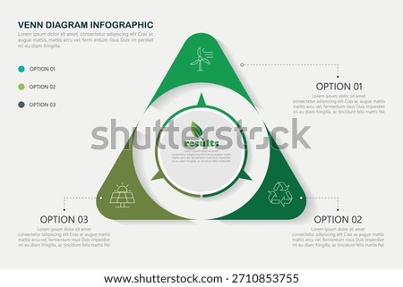 Venn diagram infographic chart template for business 3, 4, parts, options, Development and growth of green technology in the world. Business presentation with three steps or processes. Infographic.