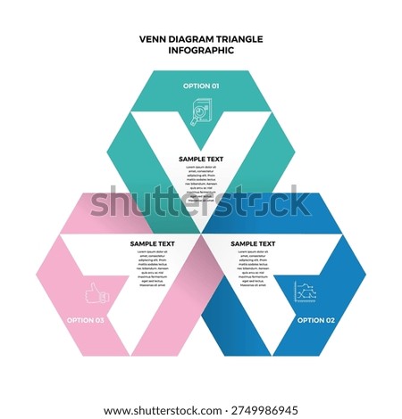 Venn diagram infographic chart template for business 3 parts, options, presentation with venn diagram elements vector editable illustration.