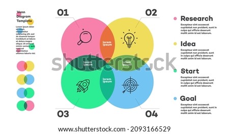 Venn diagram infographic chart vector template modern color style for presentation, start up project, business strategy, theory basic operation, logic analysis. 10 eps